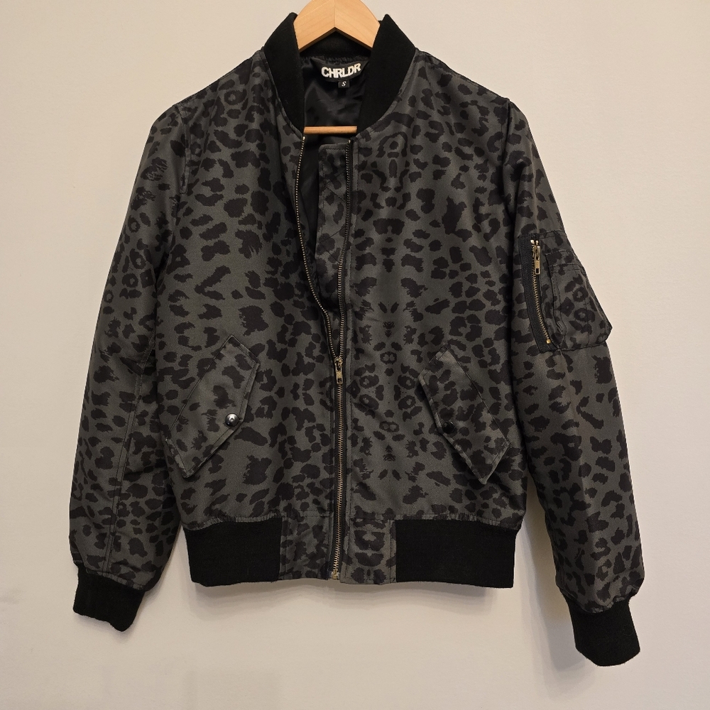 CHRLDR Satin Green & Black Leopard Bomber Jacket sz Small